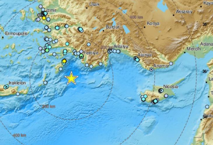 Землетрясение в Восточном Средиземноморье. Магнитуда — 5,9